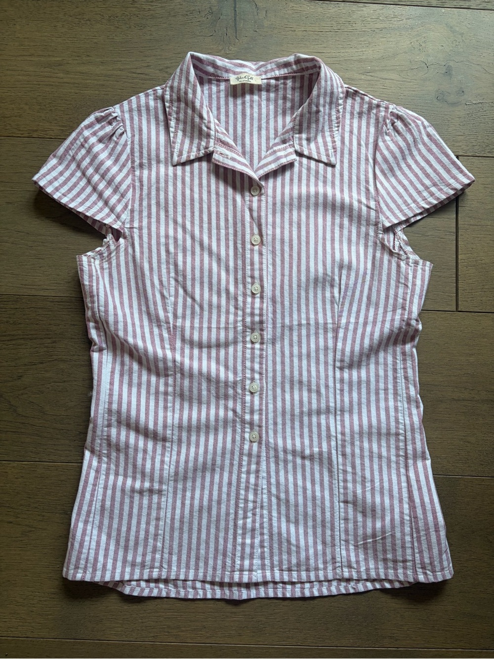 Brandy Melville/J Gault Pink and White Vertical Stripe Button-Up Shirt